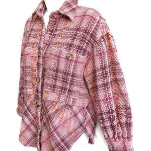 Anthropologie Shirt Jacket Pink Red Plaid Hudson Shacket Tweed Heavy S
